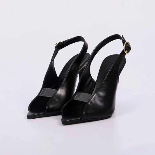 Valen – Sandália Feminina Slingback Salto Fino Bico Aberto Preto