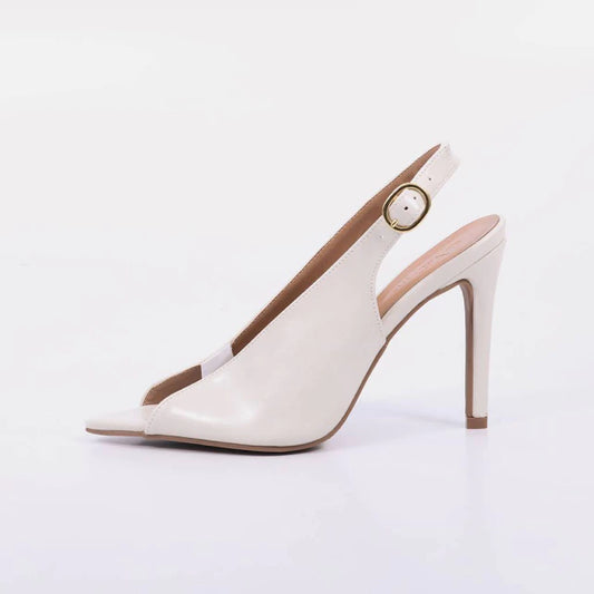 Valen – Sandália Feminina Slingback Salto Fino Bico Aberto Off White
