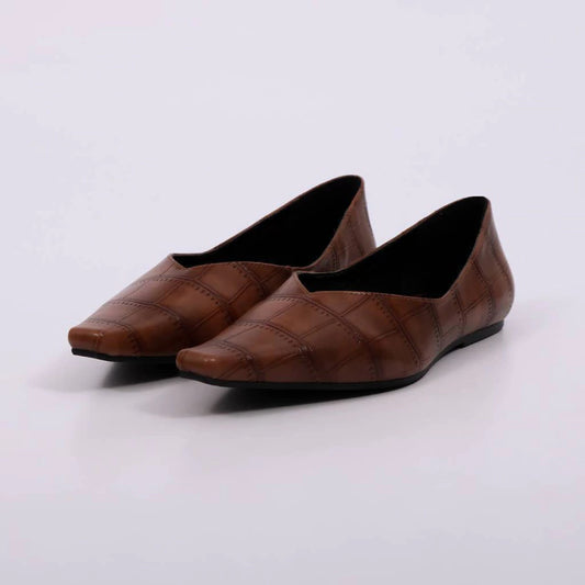 Bianca - Sapatilha Feminino Flat Bico Fino Croco Caramelo