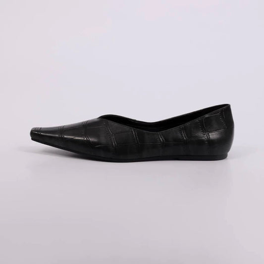Bianca - Sapatilha Feminino Flat Bico Fino Croco Preto