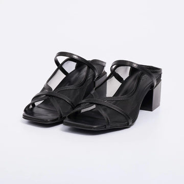 Helo – Tamanco Feminino Slingback Salto Sandalia Bloco Tiras Finas Preto