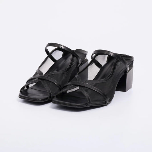 Helo – Tamanco Feminino Slingback Salto Bloco Tiras Finas Preto