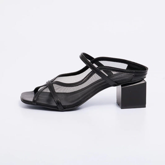 Helo – Tamanco Feminino Slingback Salto Bloco Tiras Finas Preto