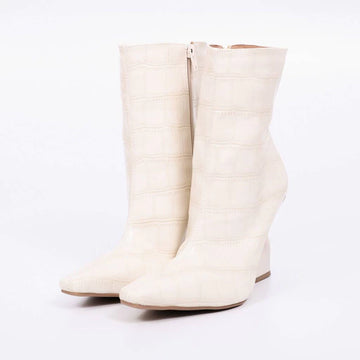Juliana – Bota Feminina Texturizada Max Croco Salto Escultural Off White
