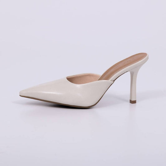 Lívia - Mule Feminino Bico Fino Salto Alto Off White