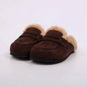 Noruega – Mule Feminino Plataforma Forrado Pelúcia Marrom Escuro