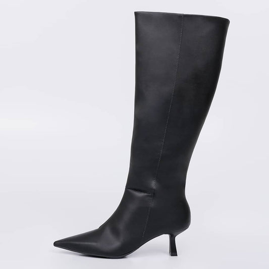 Nápoles - Bota Feminina Bico Fino Salto Taça Cano Alto Preta