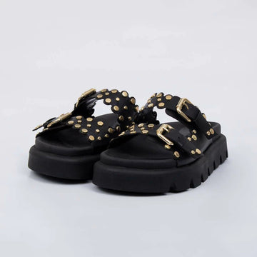 Nolita - Papete Flatform Fivelas e Tachas Douradas Preto