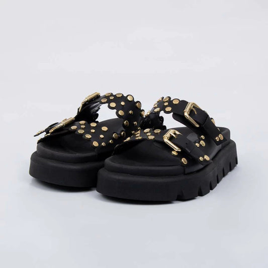 Nolita - Papete Flatform Fivelas e Tachas Douradas Preto