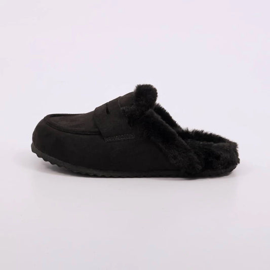 Noruega – Mule Feminino Plataforma Forrado Pelúcia Preto