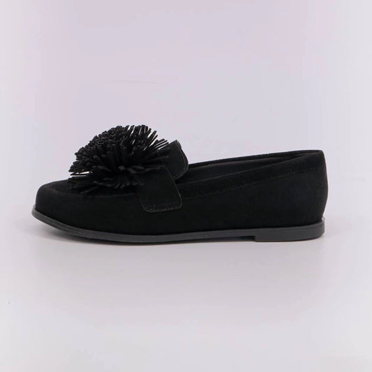 Hana – Mocassim Feminino Camurça Aplicação Floral Preto
