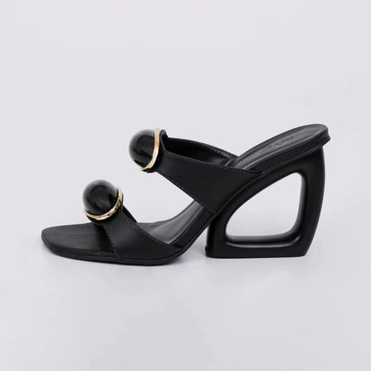 Saara - Tamanco Feminino Bico Quadrado Salto Geométrico Preto