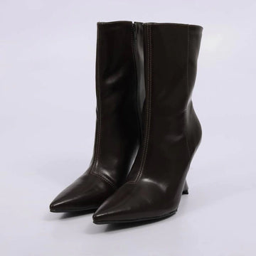 Suzan - Bota Feminina Elegante Salto Anabela Cano Médio Marrom Escuro